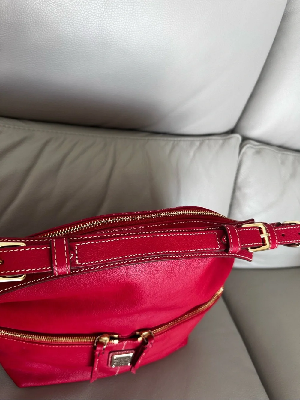 Dooney & Bourke Bright Red Leather Shoulder Bag with Gold Hardware